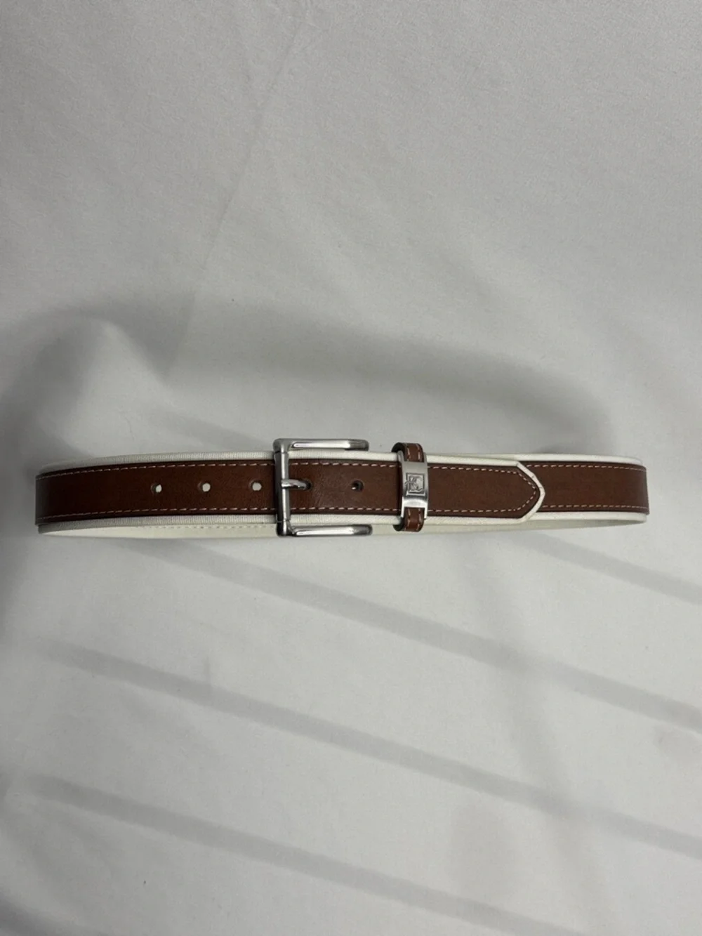 Kids Brown Leather Belt with Off White Trim Size L 26